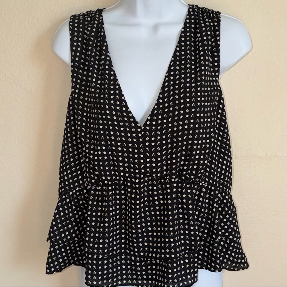 NWT J. Crew Black Star-Print V-Neck Peplum Camisole